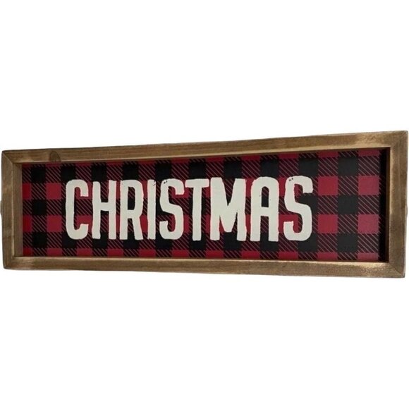 Unbranded Other - Christmas Buffalo Checked 15 inch Sign READ Red Black Free Stand or Hang Rustic